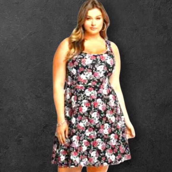 TORRID Plus Size Women's Rose/ Skull Skater Midi dress 2X - Picture 1 of 16